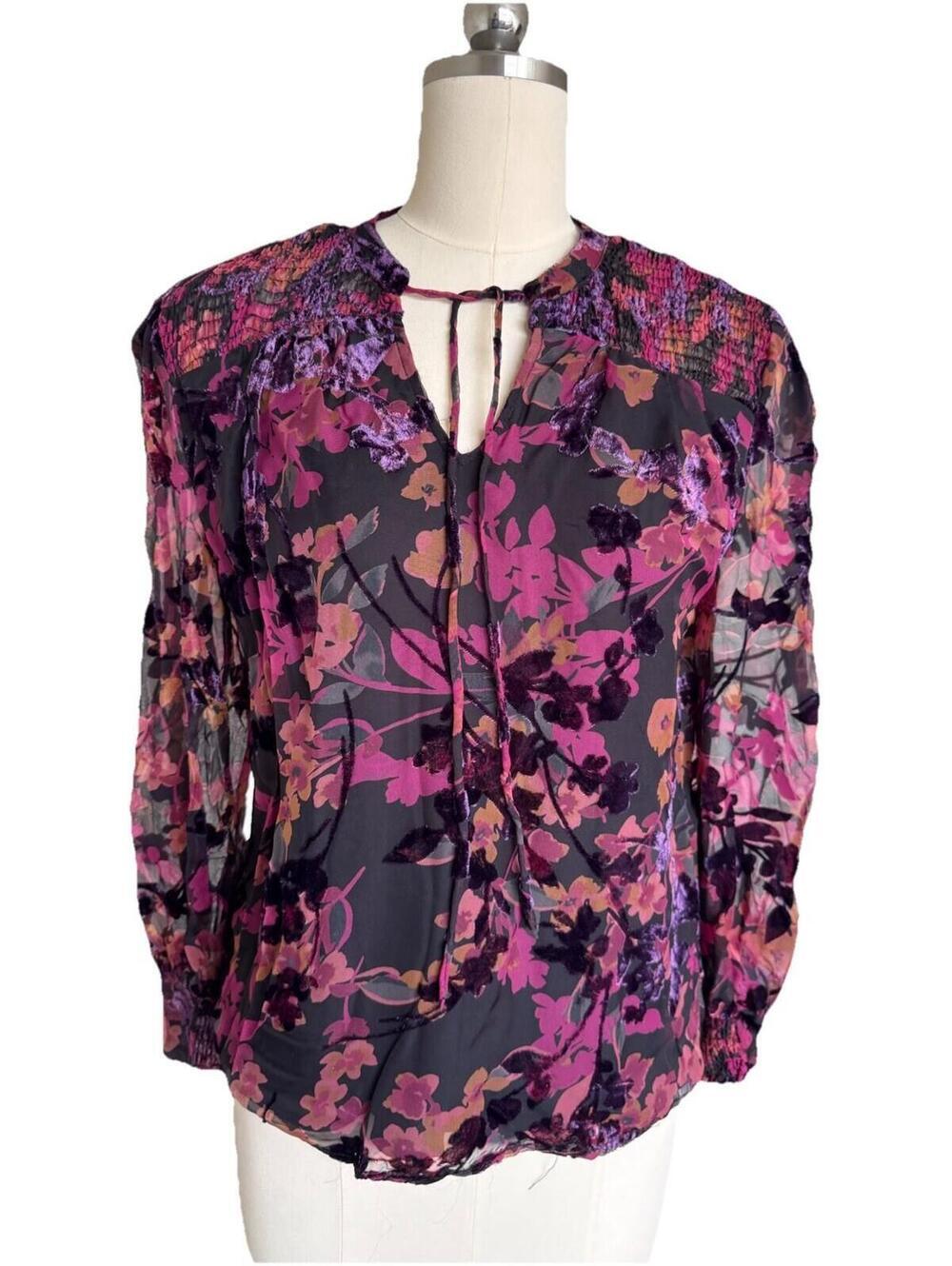 Elite Tahari Purple Velour Blouse Top Sz Xs Long sleeve
